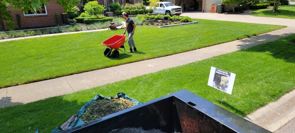 Backyard transformation mulch installation in progress